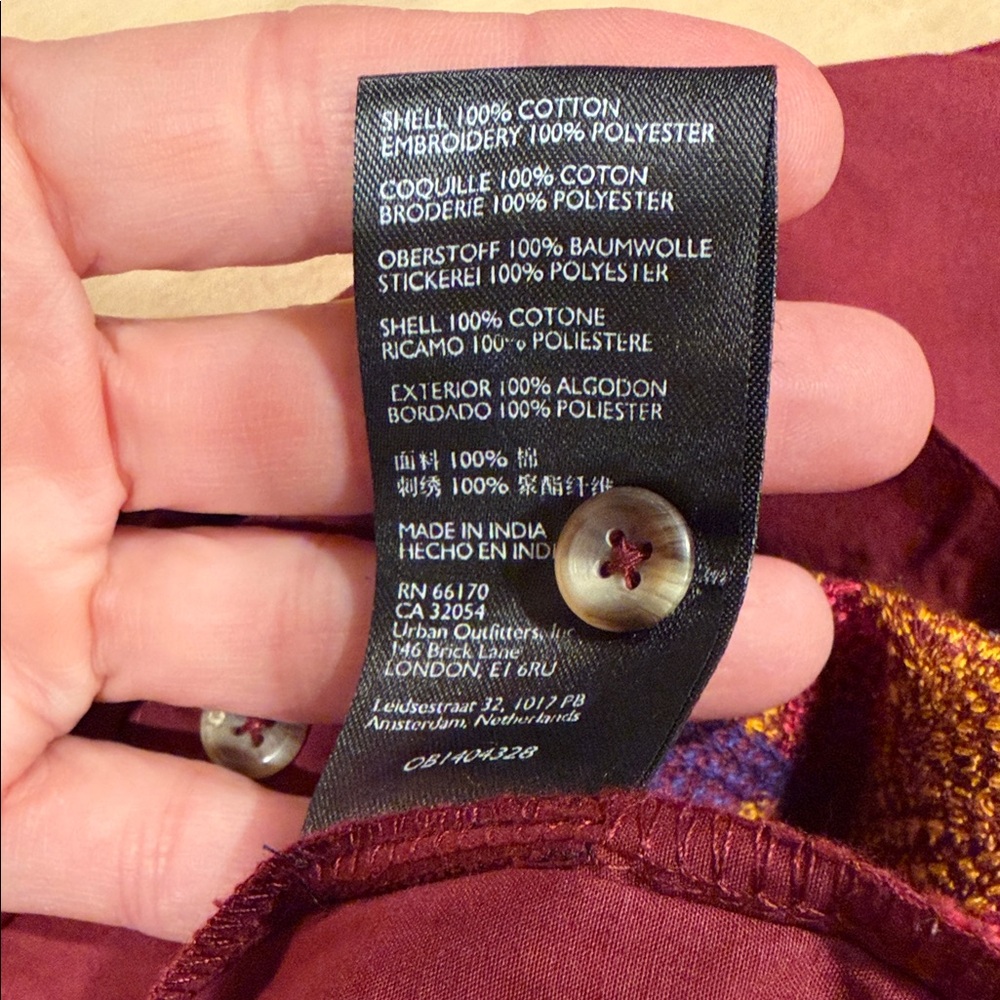 Anthropologie‎ Maeve Burgundy Floral Embroidered Blouse 14 - Picture 9 of 10